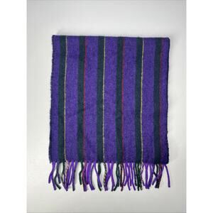 Vintage Ralph Lauren Lambs Wool Scarf Purple Striped Fringed 12"X56" Scotland